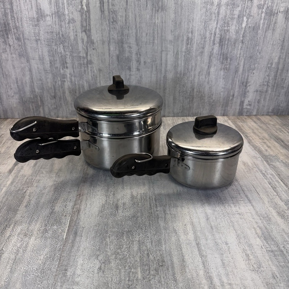 Vintage GSW General Steel Ware Double Boiler Pot 7" 6" With Lids Rare